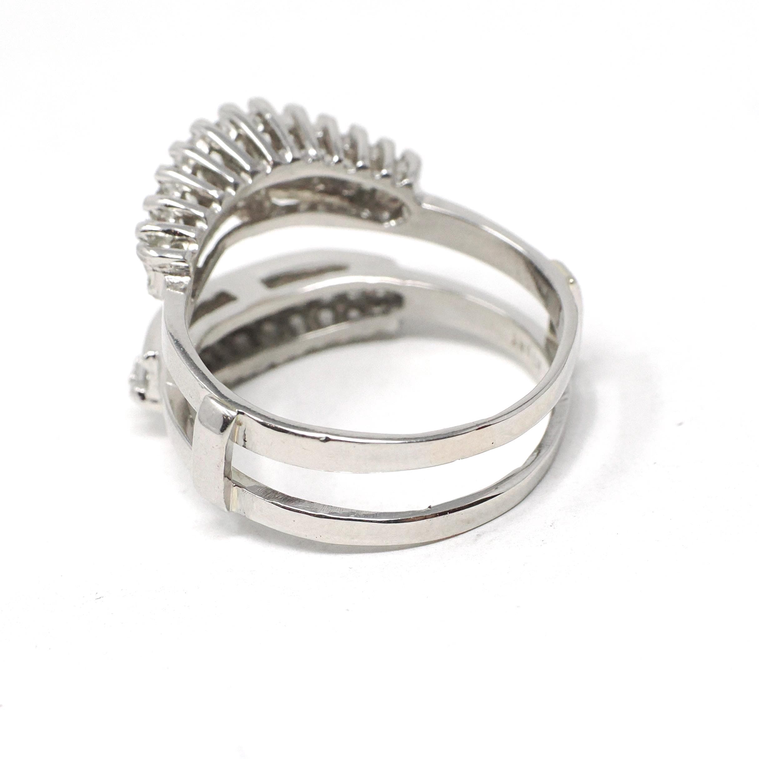 Vintage Diamond Ring Jacket - Estate Platinum Natural Baguette Cut Gemstones Halo Cluster - Modern Circa 1990s Size 7 Wedding Fine Jewelry
