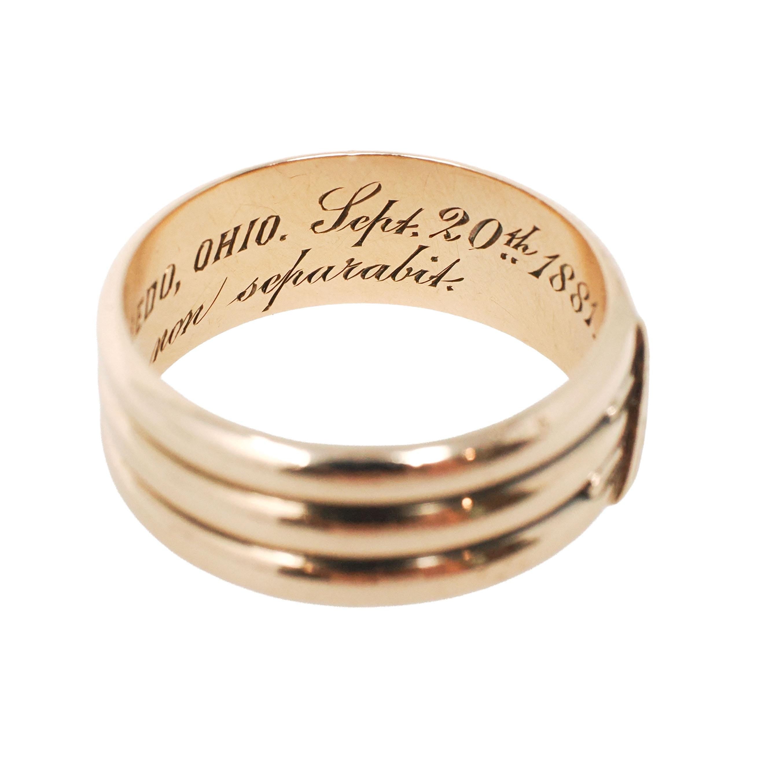 Victorian Cigar Band - Antique 14k Yellow Gold Triple Ring Wide Men's Unisex - Dated 1881 Size 10 Wedding Engraved Fine Statement Jewelry