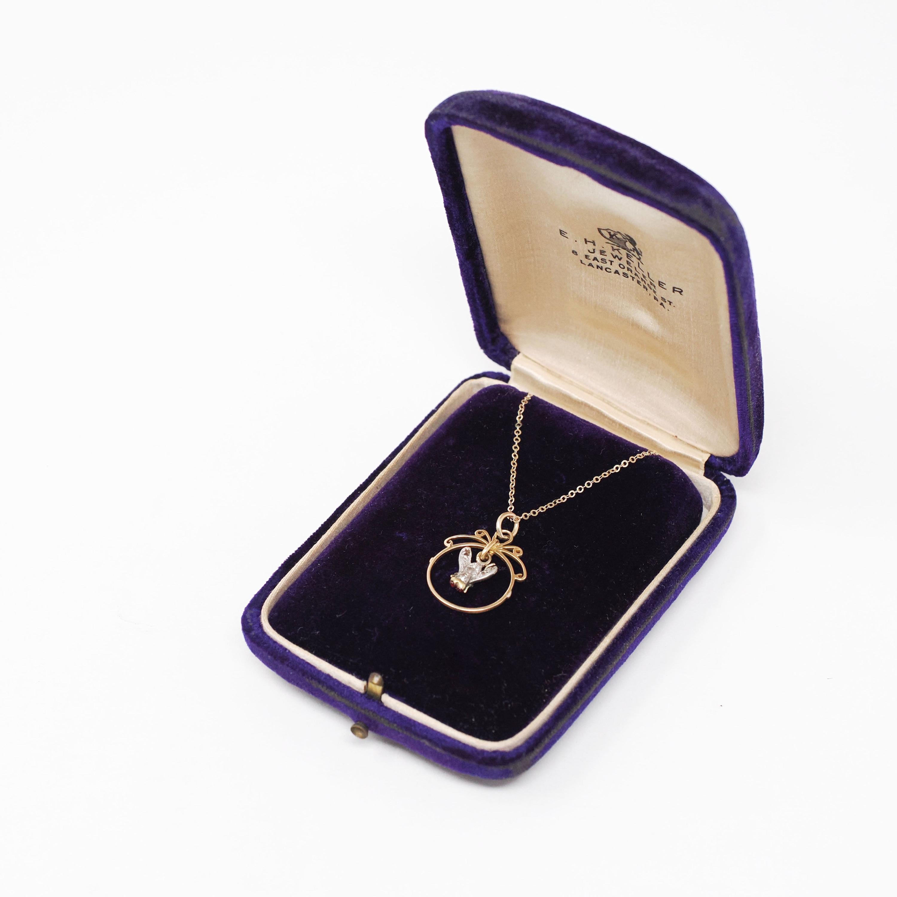 Antique Fly Charm - Georgian Victorian 18k Yellow Gold Sterling Silver Natural Diamonds Garnets Pendant Necklace - 19th Century Era Jewelry