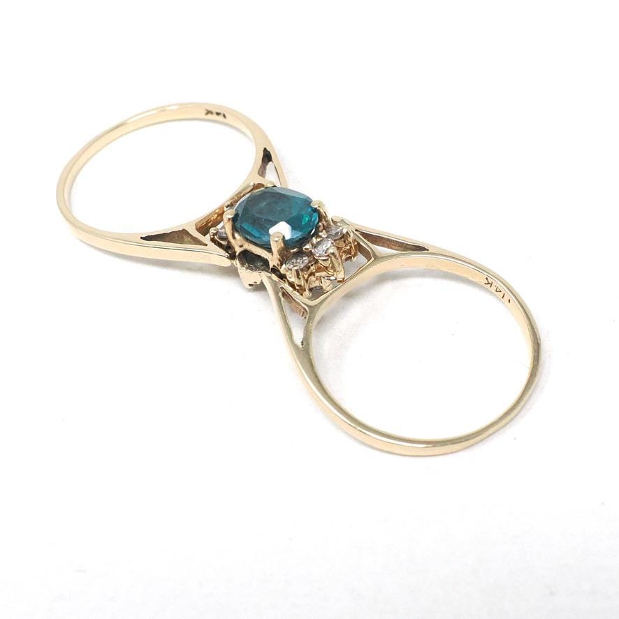 Reversible Flip Ring - Estate 14k Yellow Gold Natural Diamond Green Topaz Double Sided Statement - Circa 2000's Size 7 Cluster Fine Jewelry
