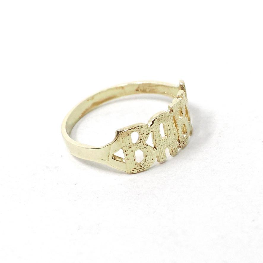 Vintage "Baby" Ring - Estate 10k Yellow Gold Textured Pet Name Band - Circa 1990s Era Size 1.5 Petite Dainty Stylish Newborn Fine Jewelry
