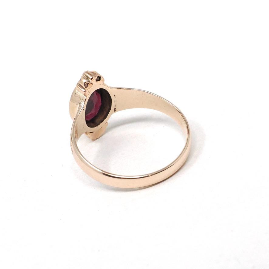 Victorian Garnet Ring - Antique 10k Rose Gold Natural Oval Red 1.87 CT Gemstone Seed Pearls - Vintage Late 1800s Size 8 Leaf Fine Jewelry