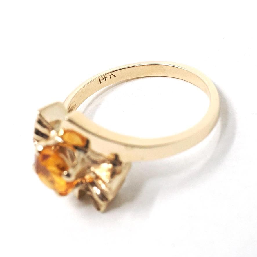 Vintage Citrine Ring - Retro 14k Yellow Gold Round Orange .59 CT Gemstone - Circa 1960s Era Size 6.5 November Birthstone Bypass Fine Jewelry