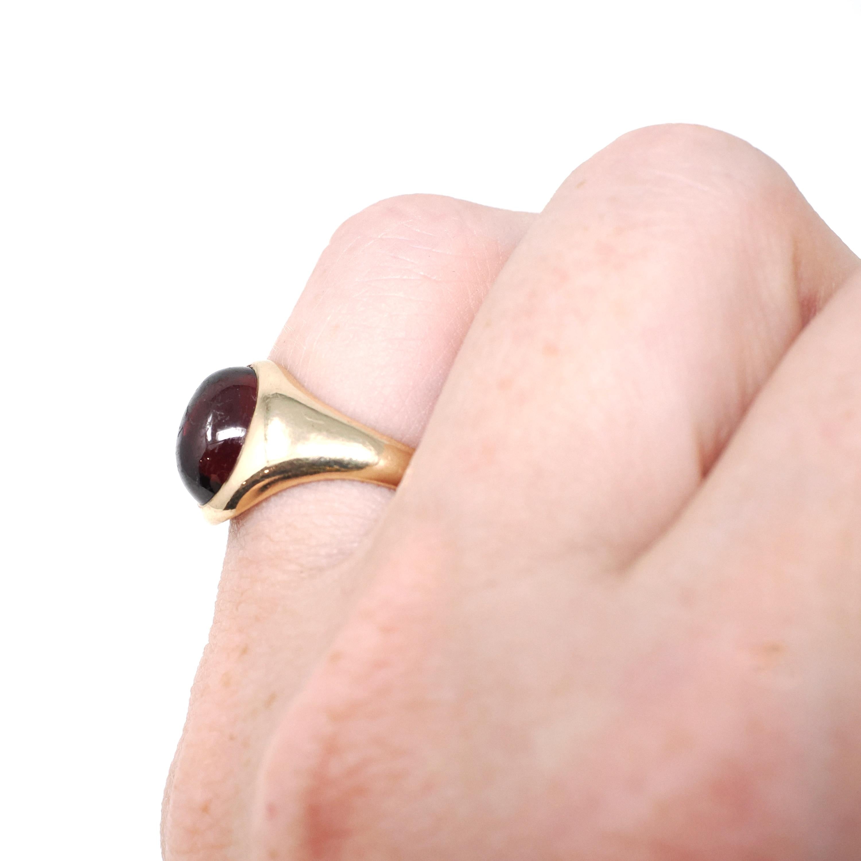 Antique Garnet Ring - Edwardian 10k Yellow Gold Red Oval Cabochon Gem - Circa 1910s Era Size 5 January Birthstone Fine Statement Jewelry