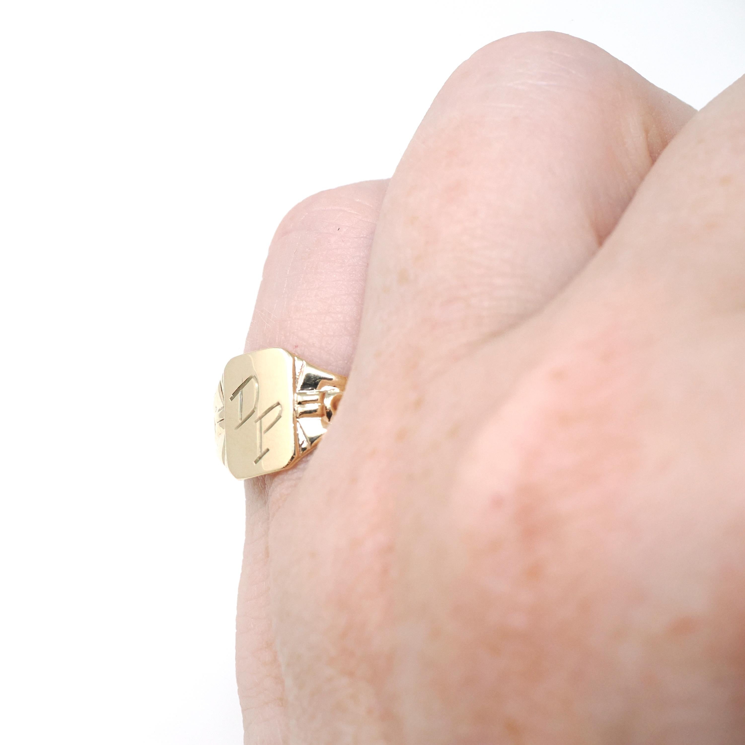 Vintage Signet Ring - Art Deco 10k Yellow Gold "DP"Engraved Initials Midi Pinky Ring - Circa 1920s Size 5 1/2 Ostby & Barton Fine Jewelry