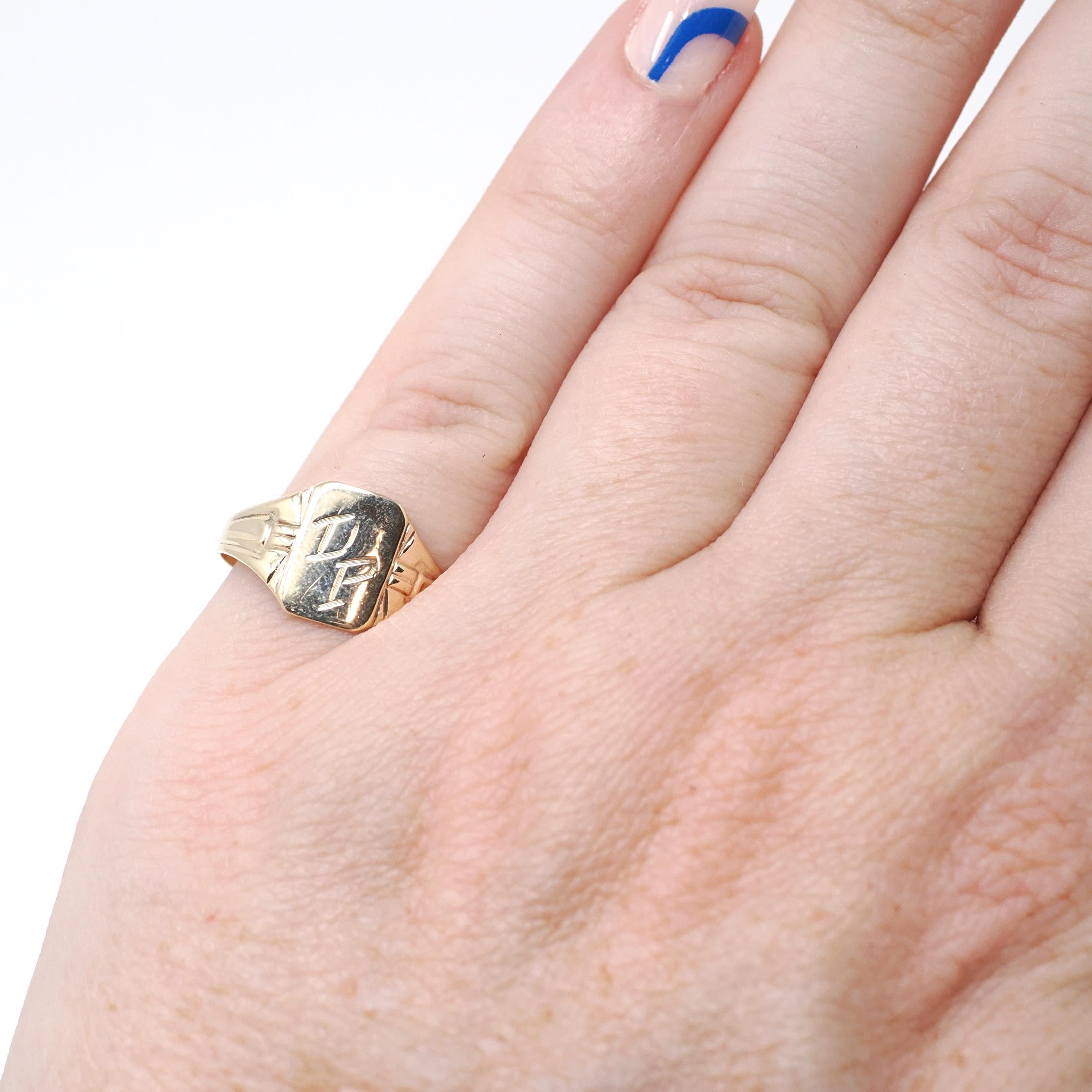 Vintage Signet Ring - Art Deco 10k Yellow Gold "DP"Engraved Initials Midi Pinky Ring - Circa 1920s Size 5 1/2 Ostby & Barton Fine Jewelry