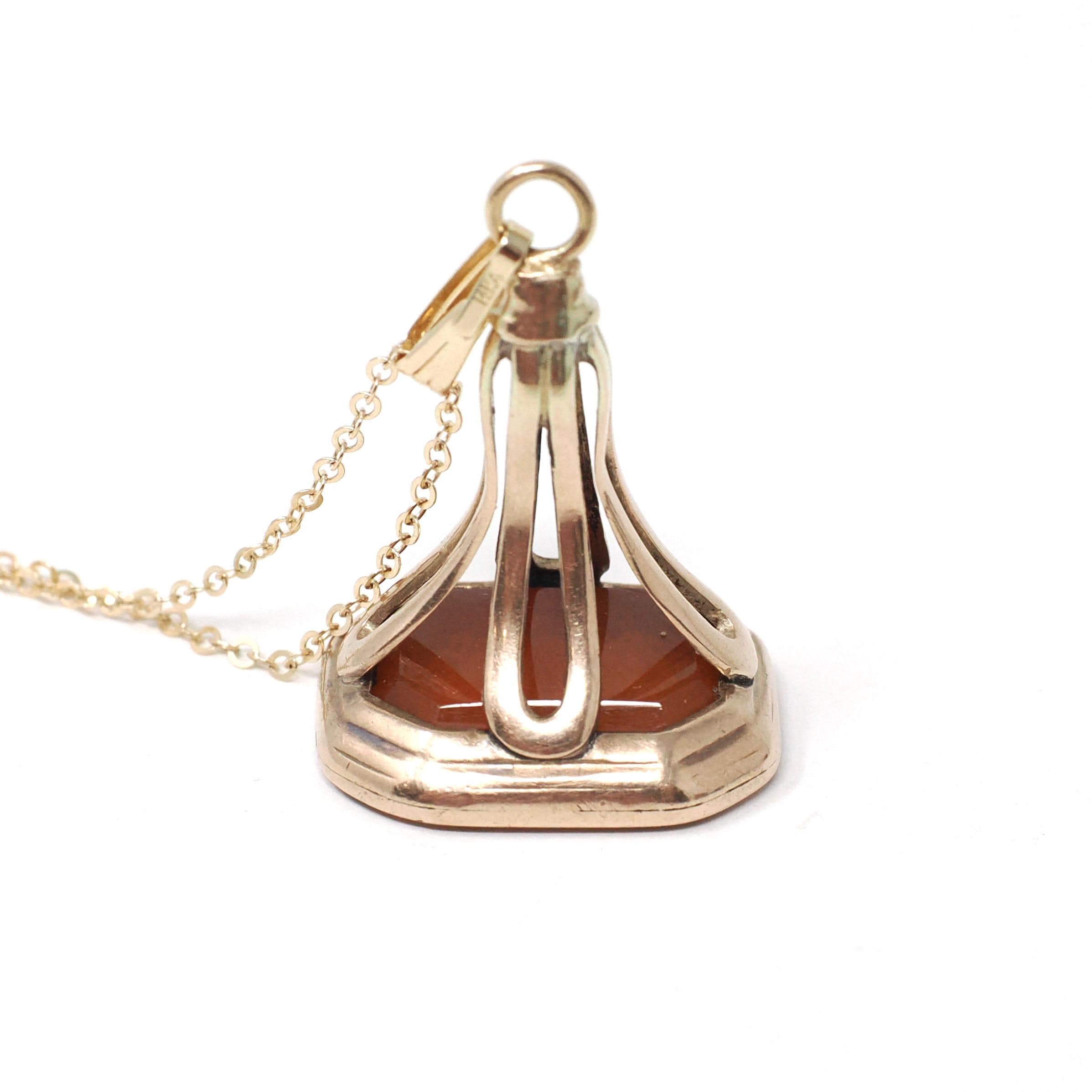 Antique Edmond Halley Fob - Victorian 10k Yellow Gold Carved Sard Pendant Necklace - Circa 1830s Vintage Celestial Comet Jewelry
