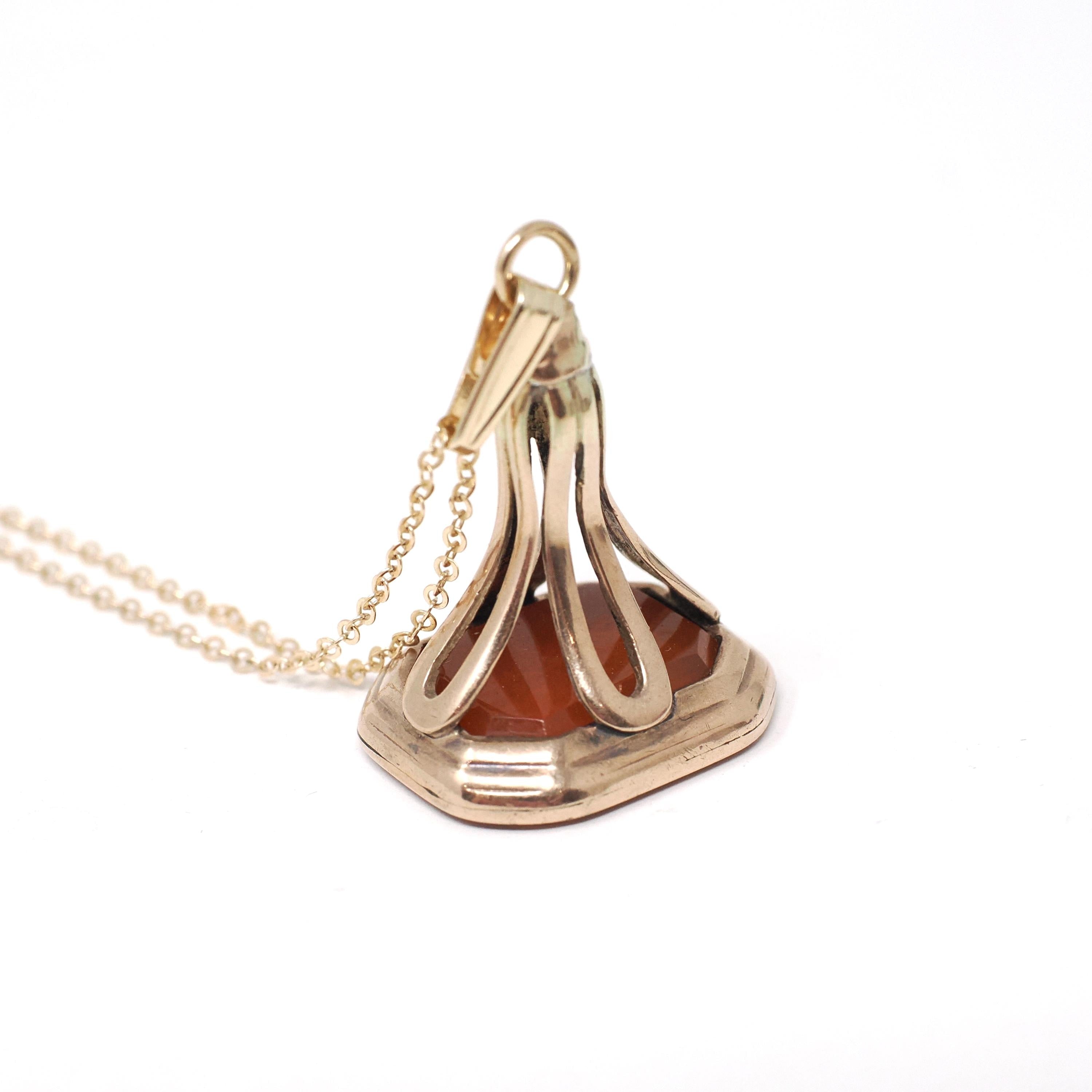 Antique Edmond Halley Fob - Victorian 10k Yellow Gold Carved Sard Pendant Necklace - Circa 1830s Vintage Celestial Comet Jewelry