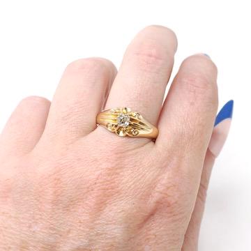 Edwardian Diamond Ring - Antique 18k Yellow Gold .40 CT Men's Unisex Belcher Solitaire - Vintage 1910s Size 8 1/2 Fine Engagement Jewelry
