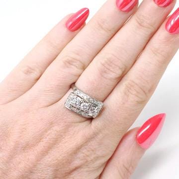Mid Century Diamond Ring - Vintage 14k White Gold Natural .90 CTW Cocktail Bypass Band - Circa 1950s Era Size 6 1/2 Fine Statement Jewelry