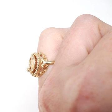 Letter "D" Ring - Estate 14k Yellow Gold Natural Diamond Twisted Rope Design - Vintage Circa 1990s Era Size 4 1/4 Statement 90s Fine Jewelry
