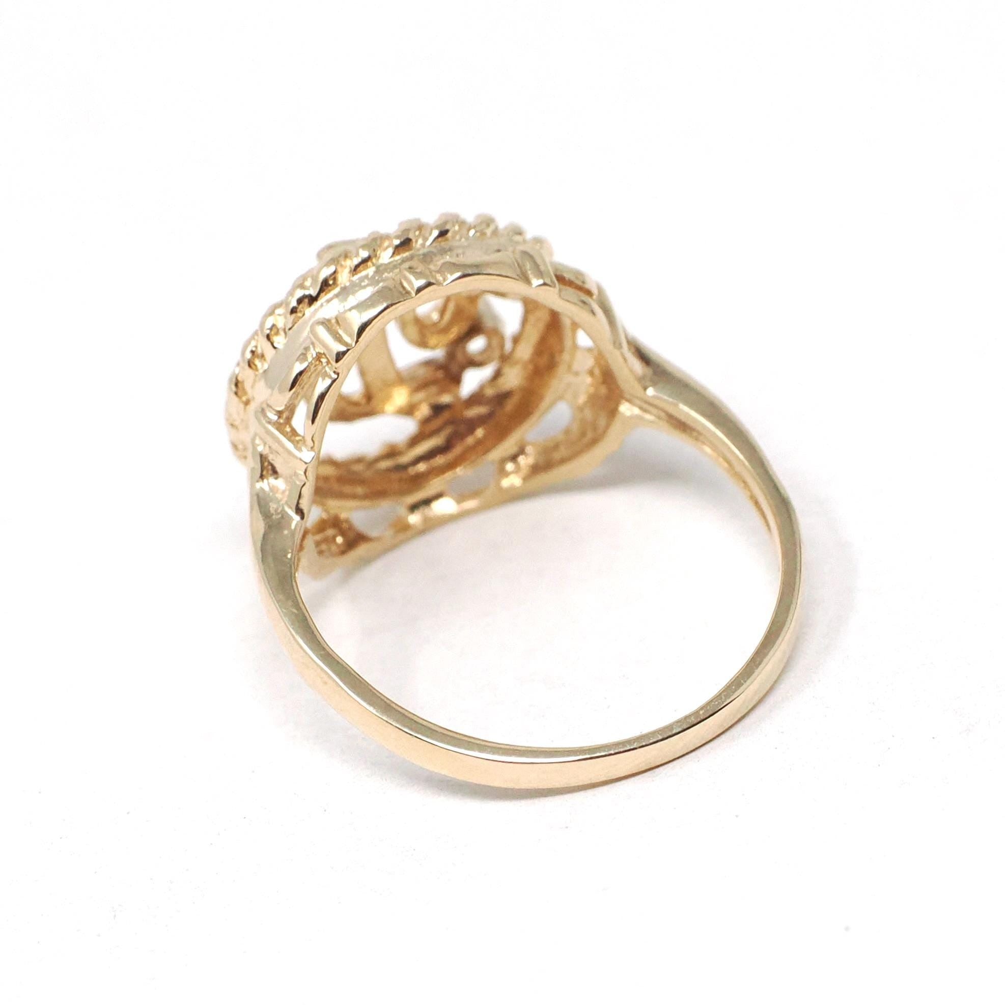 Letter "D" Ring - Estate 14k Yellow Gold Natural Diamond Twisted Rope Design - Vintage Circa 1990s Era Size 4 1/4 Statement 90s Fine Jewelry