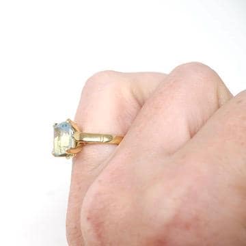 Modern Aquamarine Ring - Estate 18k Yellow Gold Emerald Cut 2.14 CT Blue Gem - Estate Circa 2000s Era Size 5 1/2 March Birthstone Jewelry