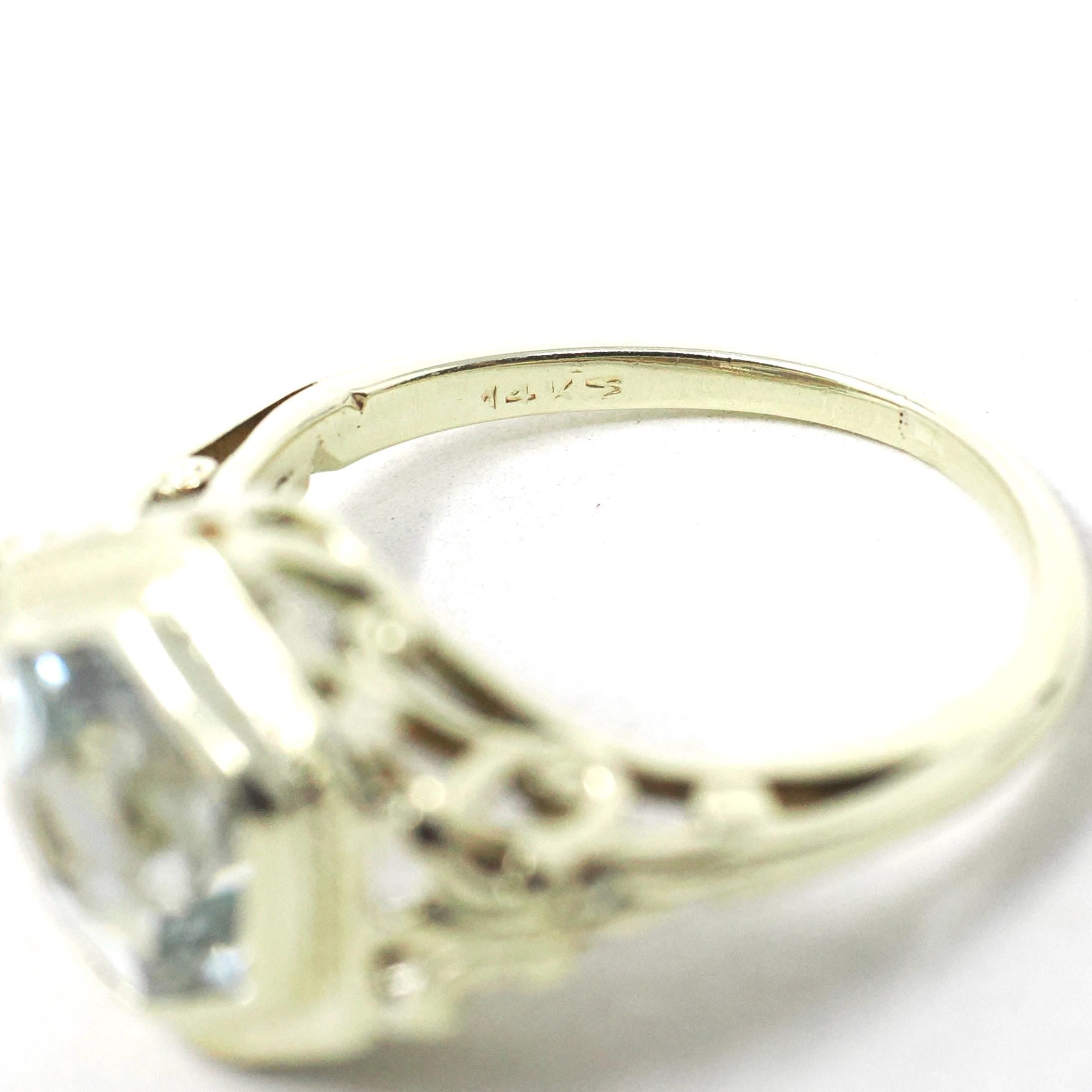 Aquamarine Filigree Ring - Art Deco 14k Yellow Gold Hexagon Cut Gem - Vintage Circa 1930s Era Size 6 1/4 Engagement March Birthstone Jewelry