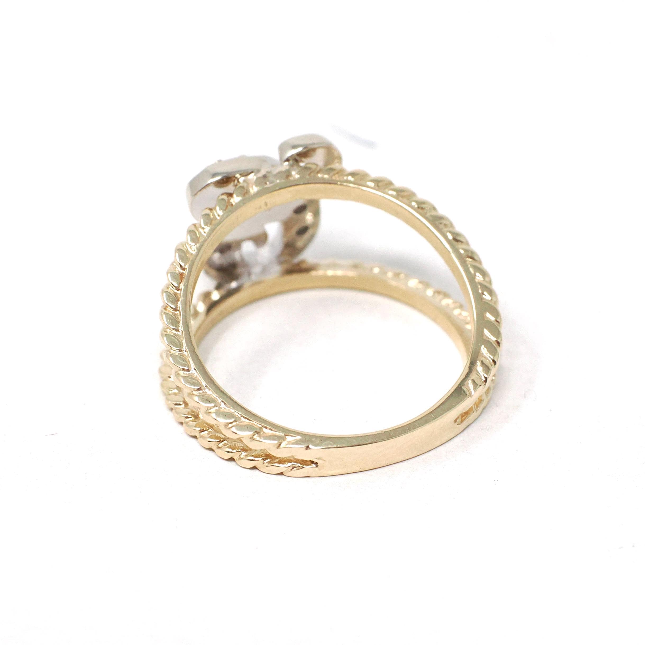 Letter "C" Ring - Estate 14k Yellow & White Gold Initial Monogram Diamonds - Modern Circa 1990s Era Size 5 Statement Twisted Design Jewelry