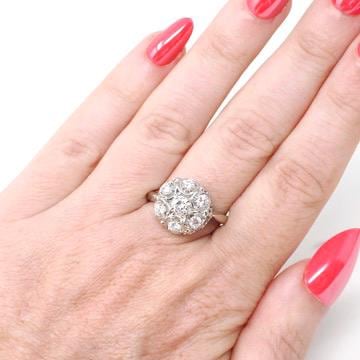 Diamond Cluster Ring - Mid Century 14k White Gold .75 CTW Natural Prong Set Halo - Vintage Circa 1950s Size 8.5 Celestial Dome Fine Jewelry
