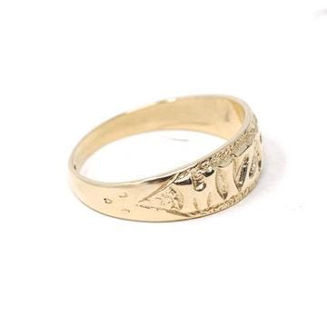Modern Mizpah Band - English 9k Yellow Gold Birmingham Hallmark Ring - Circa 2000s Era Size 9 Victorian Style Fine Symbolic Stacking Jewelry