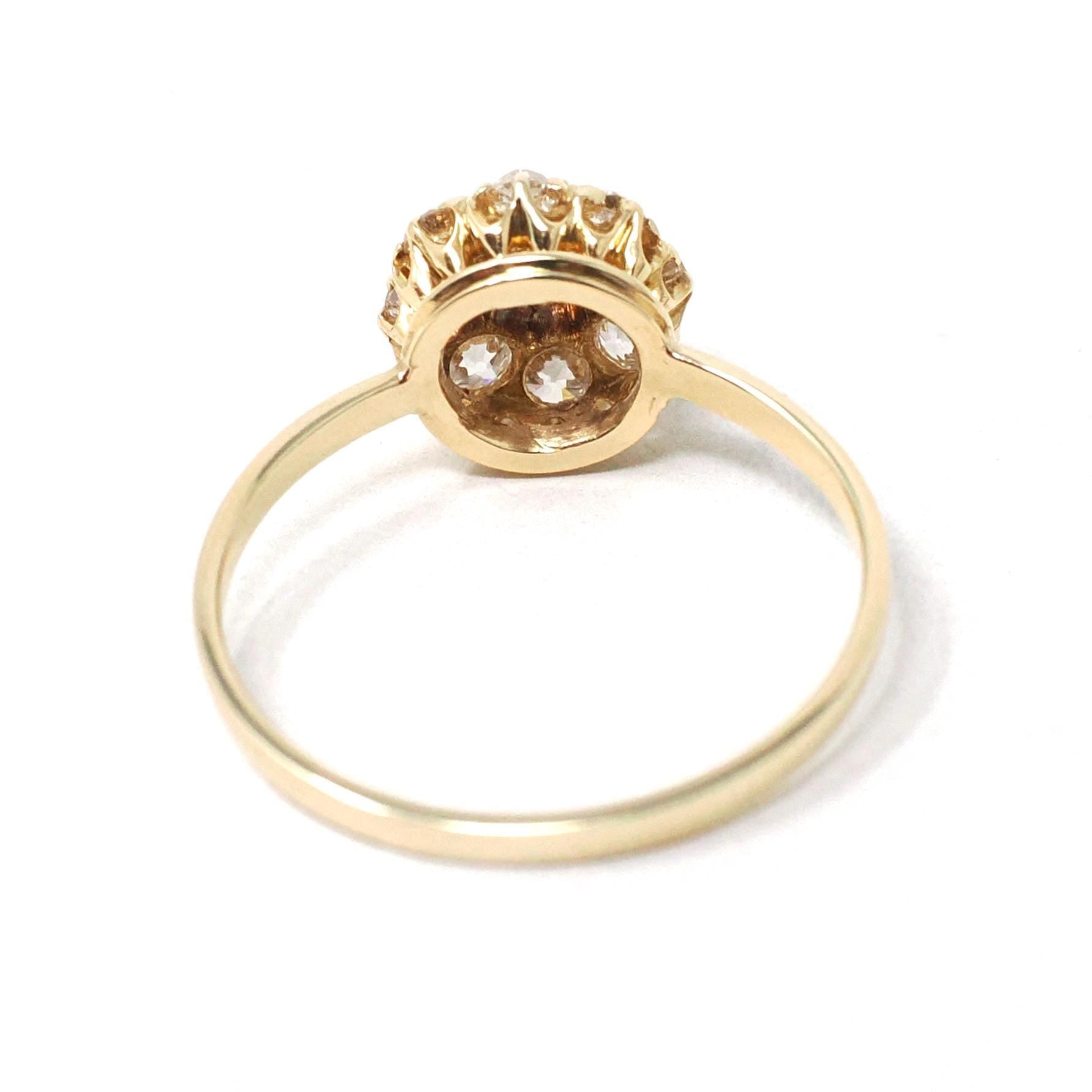 Antique Diamond Halo Ring - Edwardian Era Natural .63 CTW Old European Cut Cluster - Circa 1900s Size 6 1/4 Flower Fine Engagement Jewelry