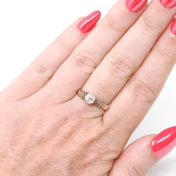 Victorian Diamond Ring - Antique 14k Rosy Yellow Gold .49 CT Old Mine Cut Handmade Solitaire - Circa 1890s Size 7 Fine Floral Bridal Jewelry