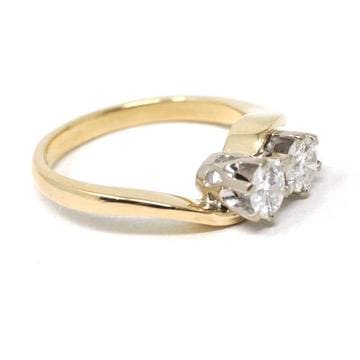 Toi Et Moi Ring - Modern 18k Yellow Gold & Platinum .50 CTW Two Stone Bypass Band - Estate Hallmarked 1989 Size 5 Fine Jewelry