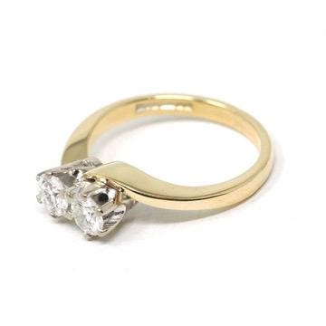 Toi Et Moi Ring - Modern 18k Yellow Gold & Platinum .50 CTW Two Stone Bypass Band - Estate Hallmarked 1989 Size 5 Fine Jewelry