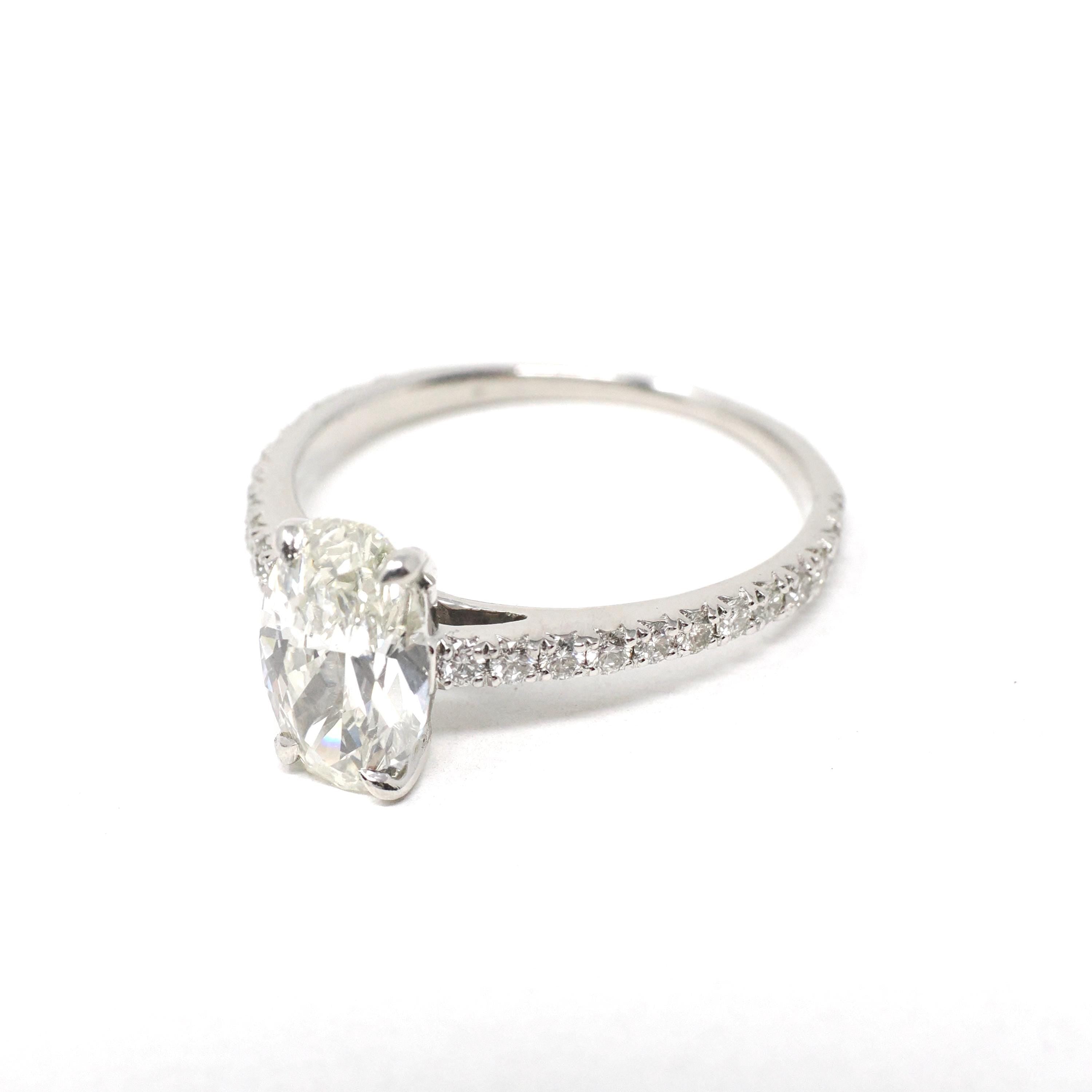 Oval Diamond Ring - Modern Platinum Natural 2.22 CTW Classic Accented Engagement - Circa 2000s Era Size 9 1/4 Fine Bridal Wedding Jewelry