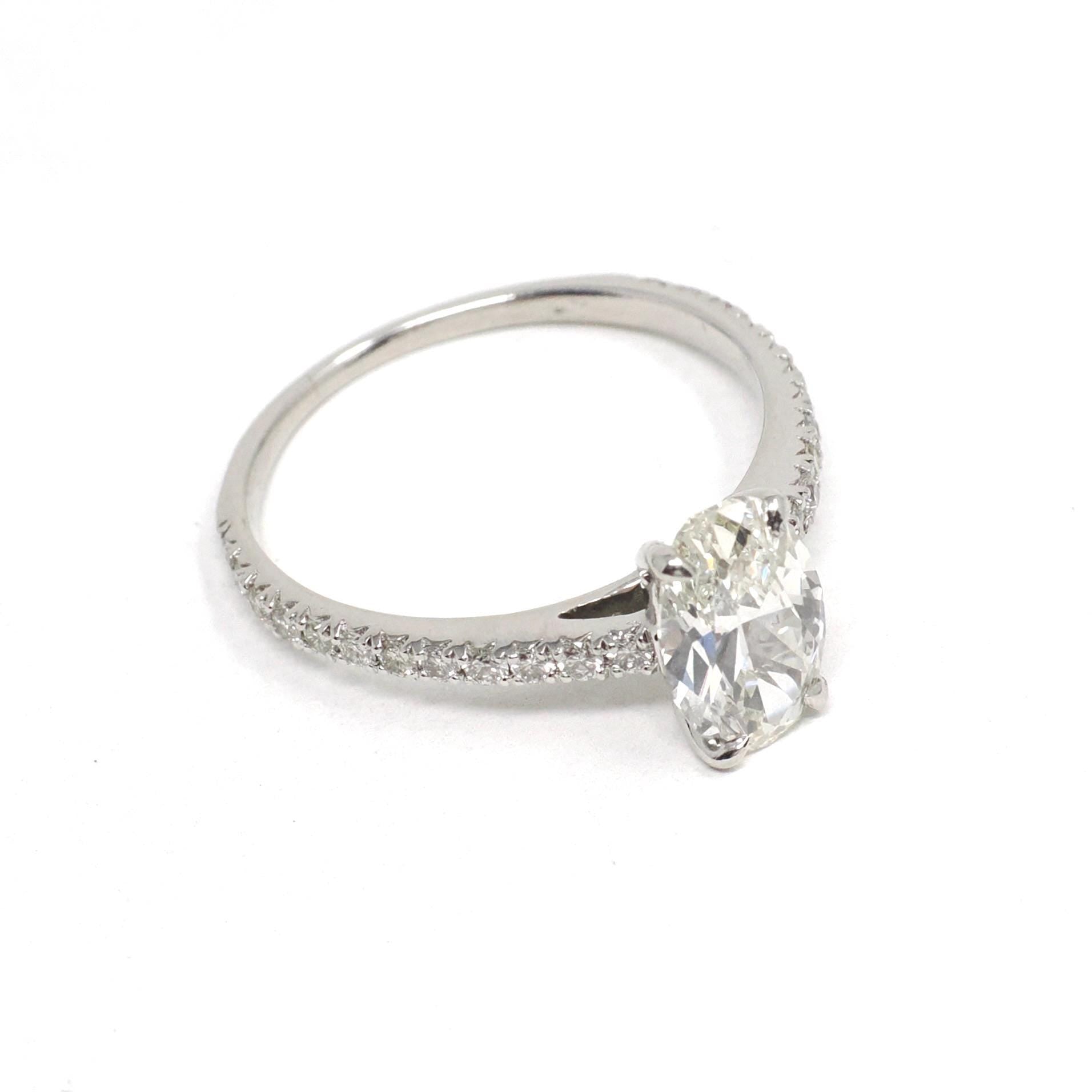 Oval Diamond Ring - Modern Platinum Natural 2.22 CTW Classic Accented Engagement - Circa 2000s Era Size 9 1/4 Fine Bridal Wedding Jewelry