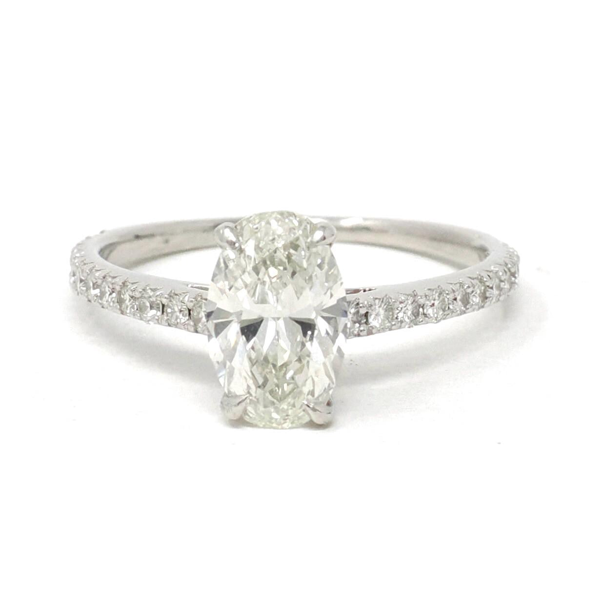 Oval Diamond Ring - Modern Platinum Natural 2.22 CTW Classic Accented Engagement - Circa 2000s Era Size 9 1/4 Fine Bridal Wedding Jewelry