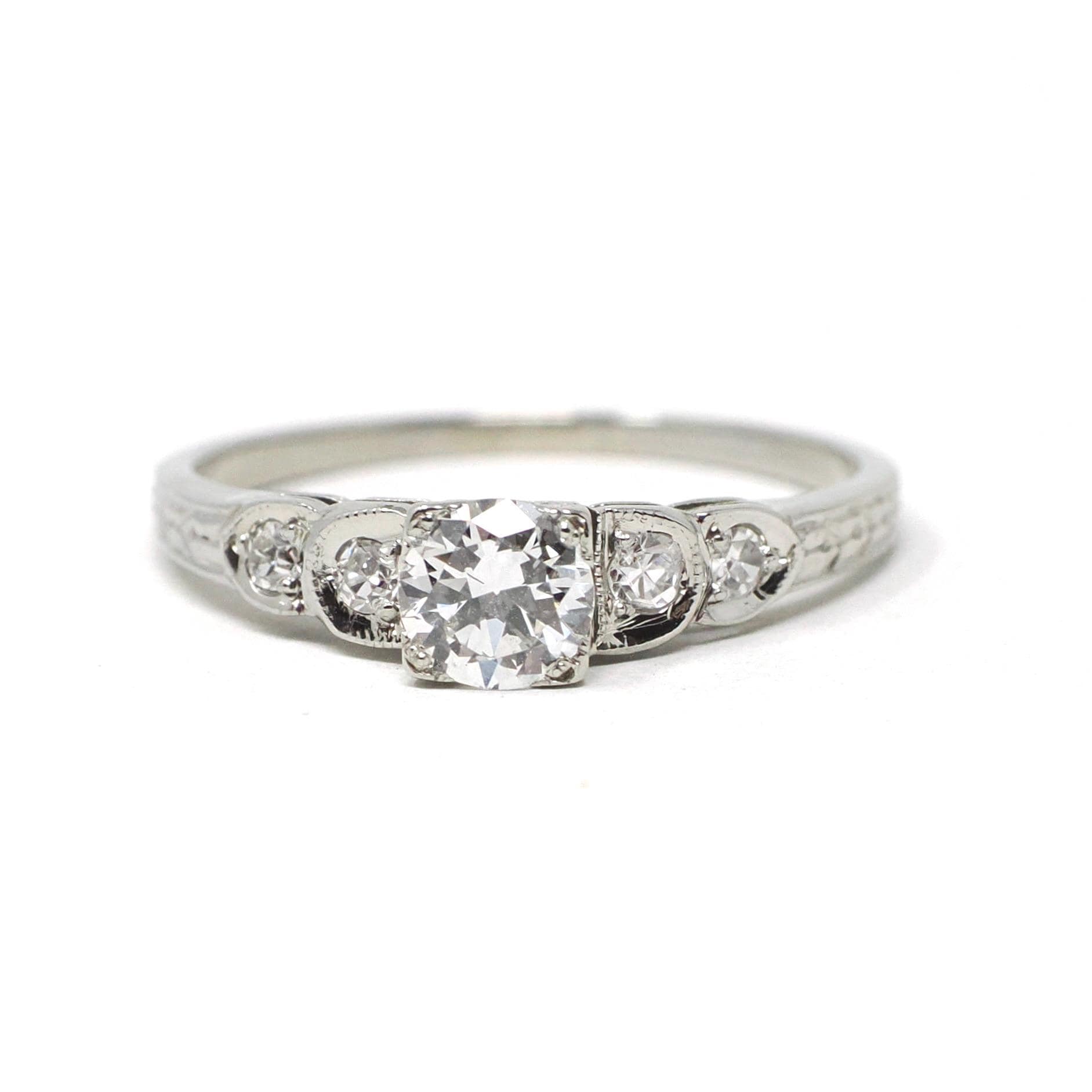 Art Deco Engagement Ring - Rare Vintage 20k White Gold Natural .43 CTW Diamonds - Circa 1930s Era Size 6 1/4 Fine Celestial Bridal Jewelry