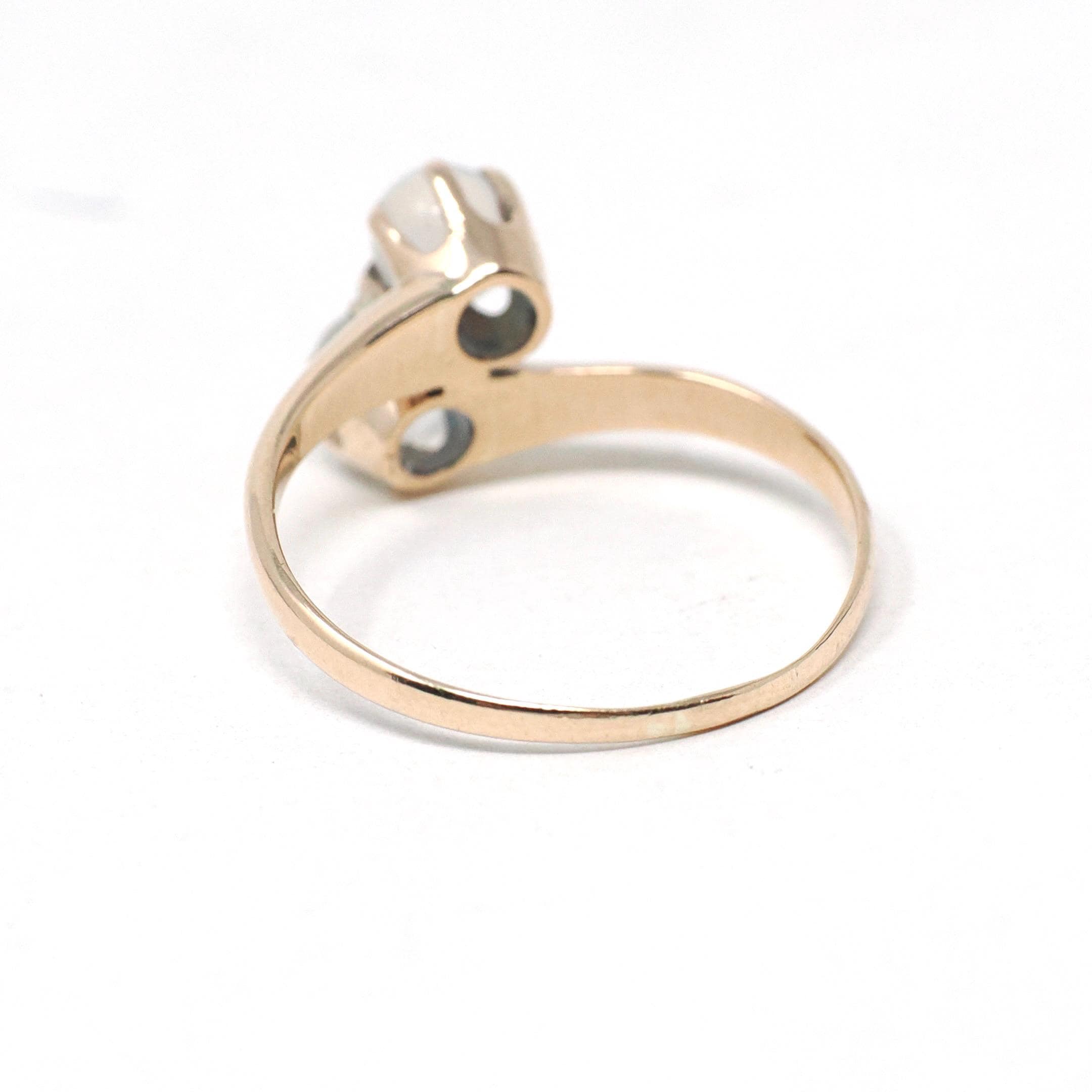 Edwardian Moonstone Ring - Antique 10k Yellow Gold Natural Round Toi Et Moi Orb Gems - Circa Early 1900s Era Size 6 1/2 Bypass Fine Jewelry