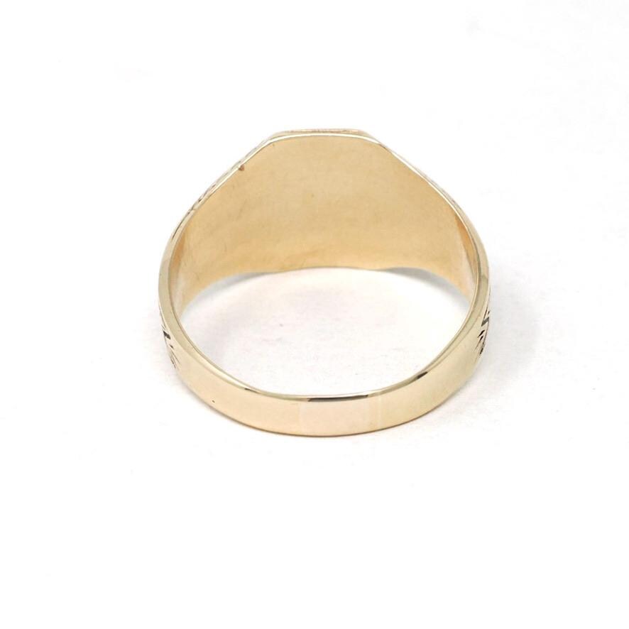 Edwardian Signet Ring - Antique 10k Yellow Gold Blank Octagonal Engravable Shield - Circa 1900s Era Size 12 Unisex Wheat Patina Fine Jewelry