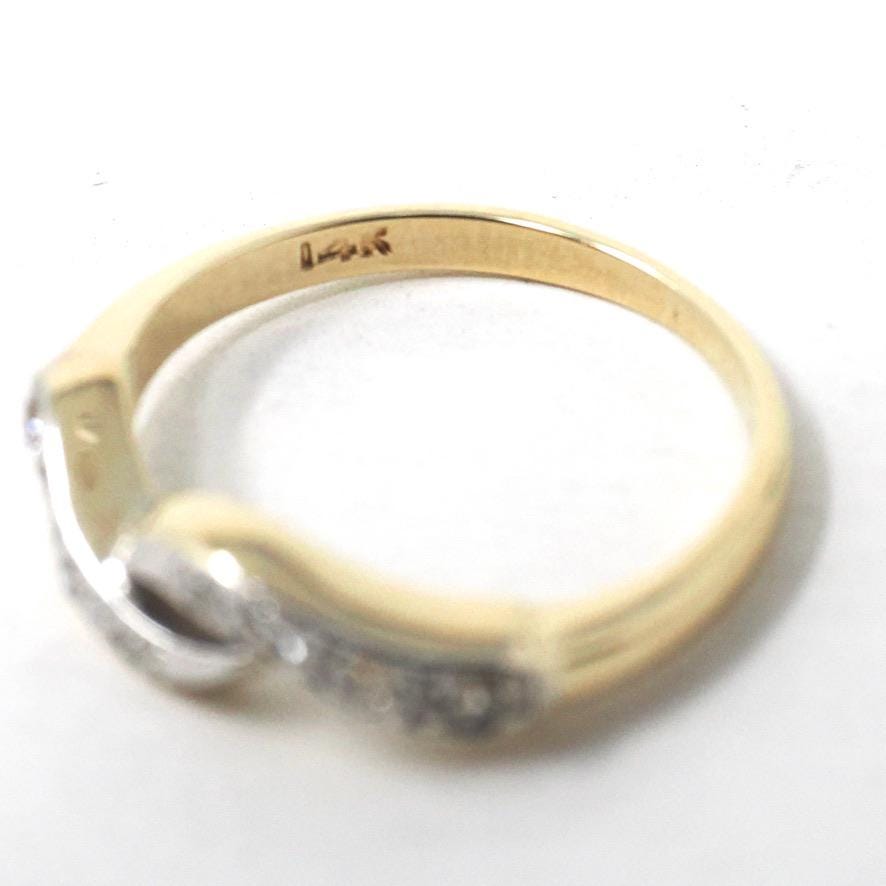 Bypass Wedding Ring - Mid Century 14k Yellow Gold Two Tone .16 CTW Antique Diamond Twist Band - Circa 1940s Size 4 1/4 Fine Bridal Jewelry