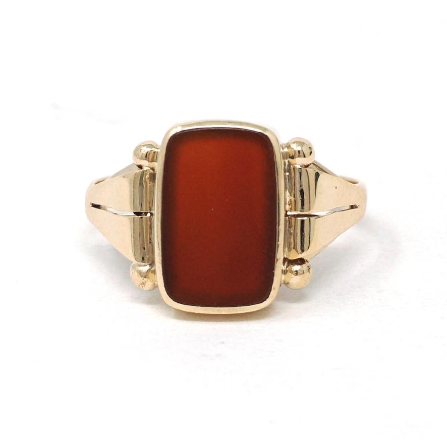 Antique Carnelian Ring - Victorian Era 14k Rosy Yellow Gold Natural Red Orange Gem Signet - Circa 1890s Era Size 9 1/4 Unisex Fine Jewelry