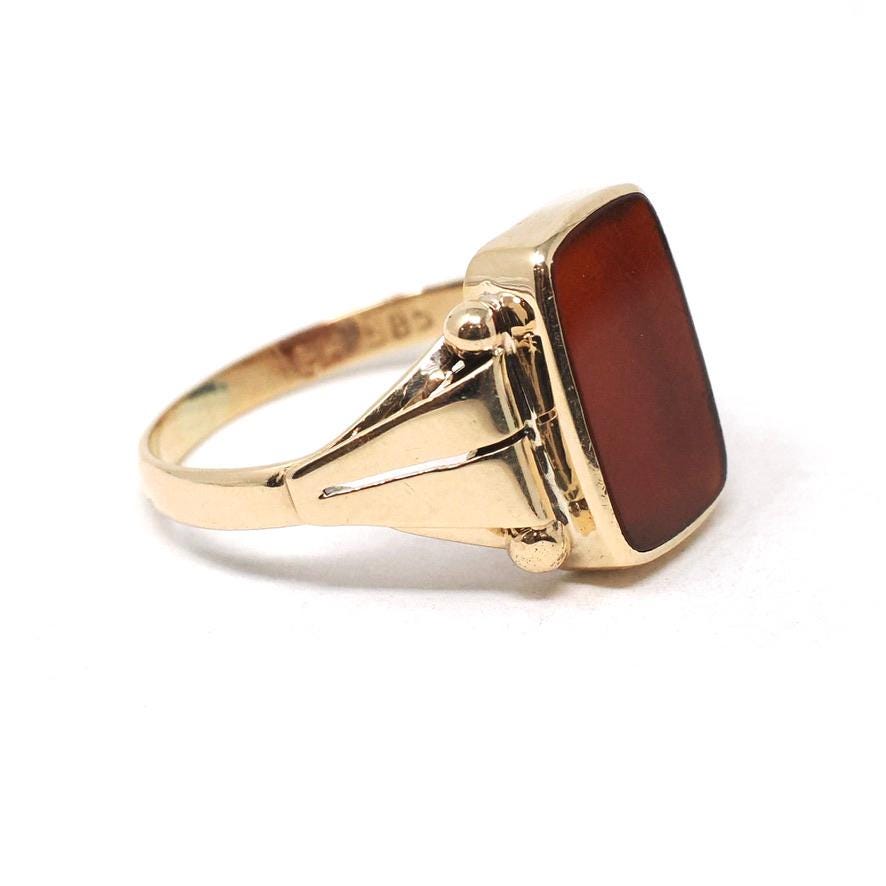 Antique Carnelian Ring - Victorian Era 14k Rosy Yellow Gold Natural Red Orange Gem Signet - Circa 1890s Era Size 9 1/4 Unisex Fine Jewelry