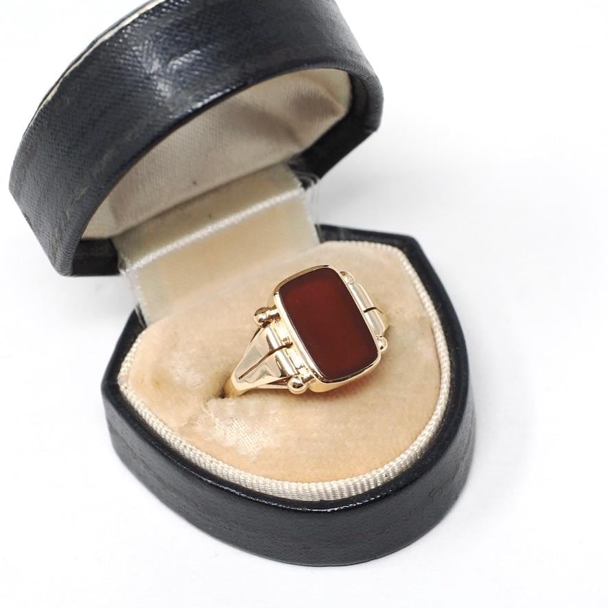 Antique Carnelian Ring - Victorian Era 14k Rosy Yellow Gold Natural Red Orange Gem Signet - Circa 1890s Era Size 9 1/4 Unisex Fine Jewelry