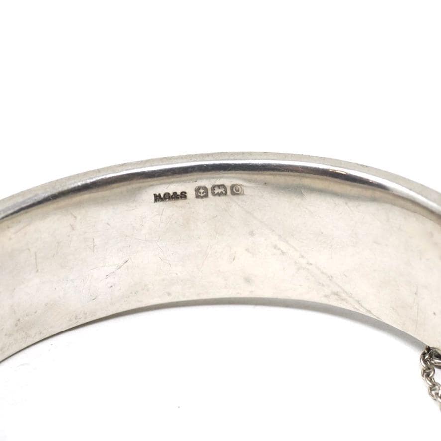 Antique Floral Bangle - Art Deco Sterling Silver Engraved Nature Leaf Designs - Hallmarked 1938 Wide Stacking Hinged Birmingham Jewelry