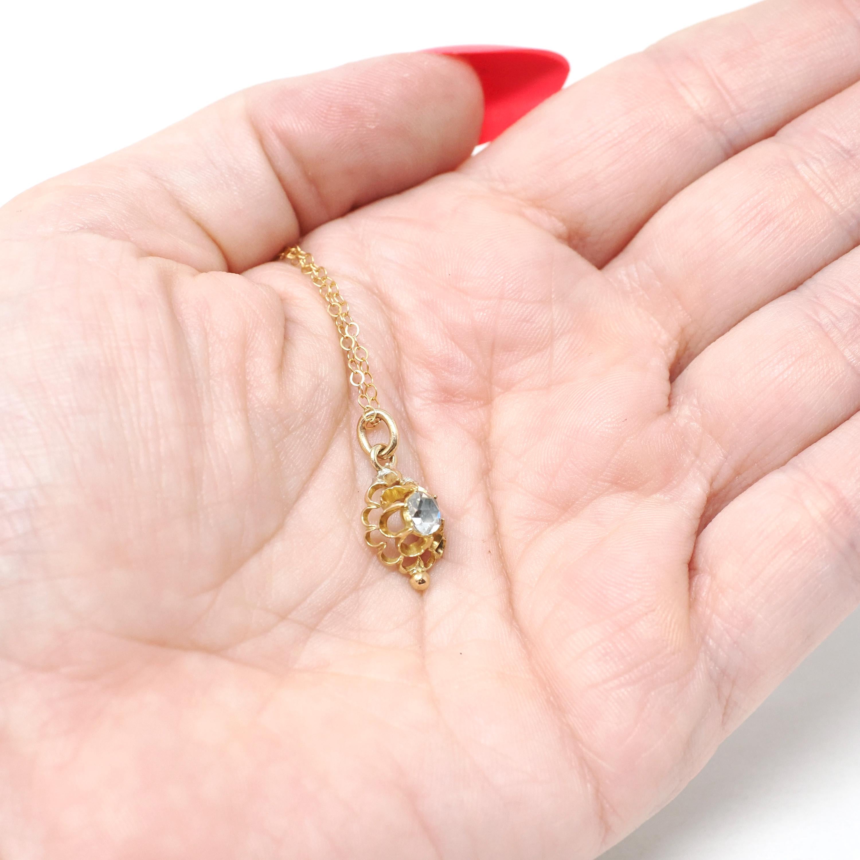 Georgian Diamond Pendant - Antique 18k Yellow Gold Natural Rose Cut Charm Necklace - Circa Late 1700s Early 1800s Era Buttercup Fine Jewelry