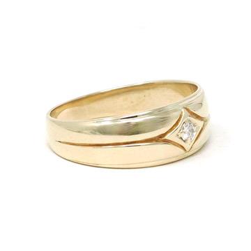 Vintage Diamond Ring - Mid Century 14k Yellow Tapered Grooved Half Round Band - Circa 1960s Size 11 Unisex .07 CT Wedding Fine GWR Jewelry