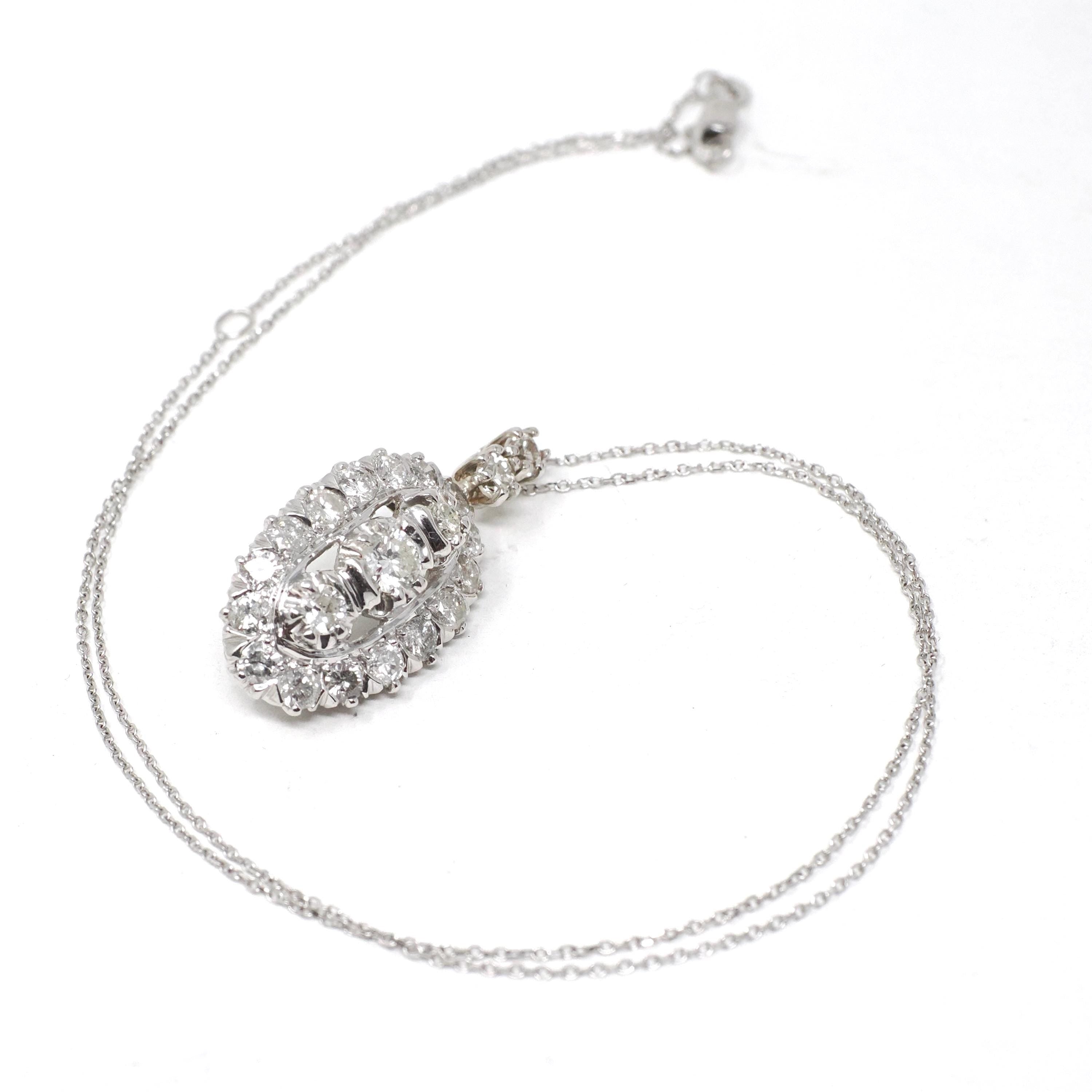 Vintage Diamond Pendant - Mid Century Era 14k White Gold 3.50 CTW - Circa 1950s Ring Modern Halo Conversion Fine Bridal Anniversary Jewelry