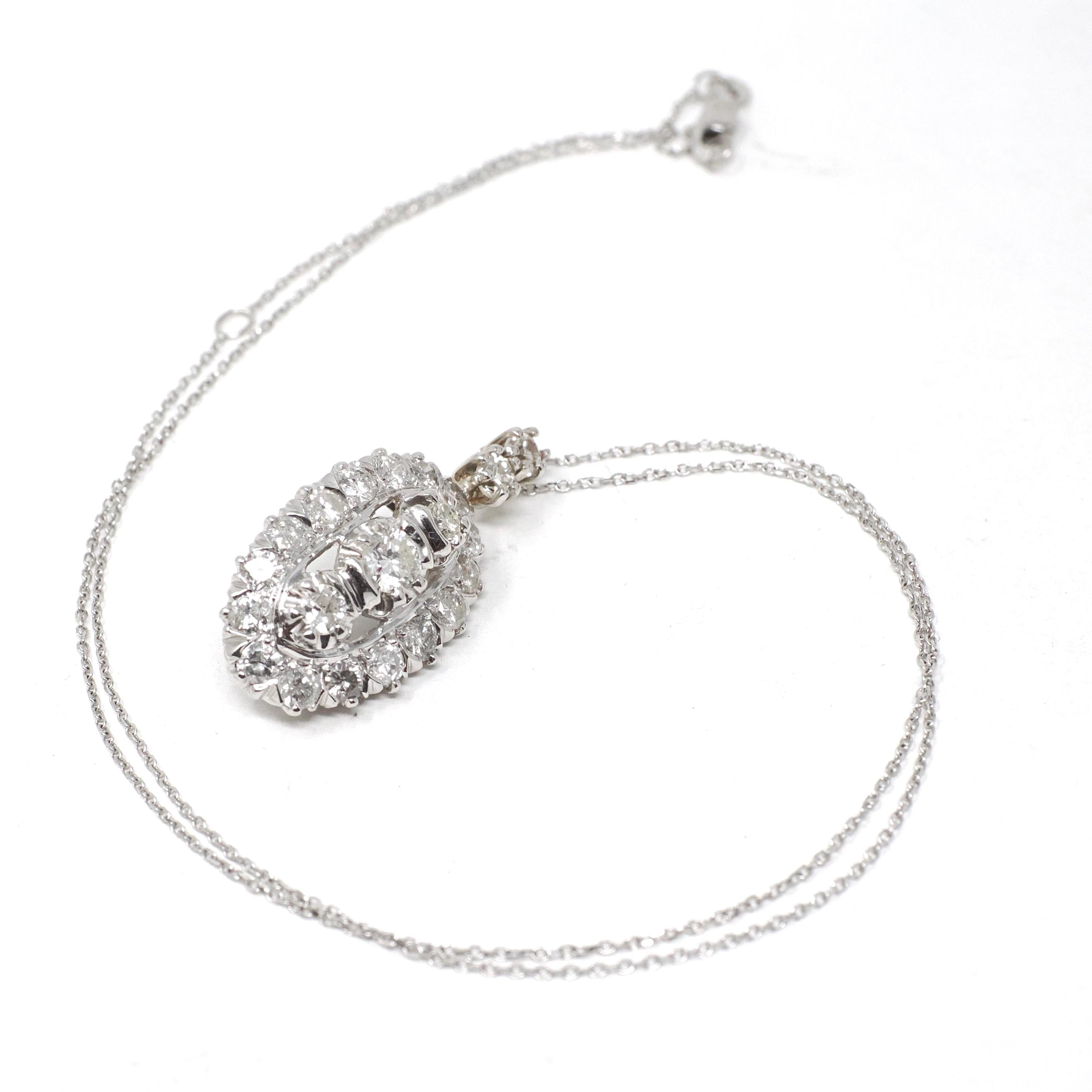 Vintage Diamond Pendant - Mid Century Era 14k White Gold 3.50 CTW - Circa 1950s Ring Modern Halo Conversion Fine Bridal Anniversary Jewelry