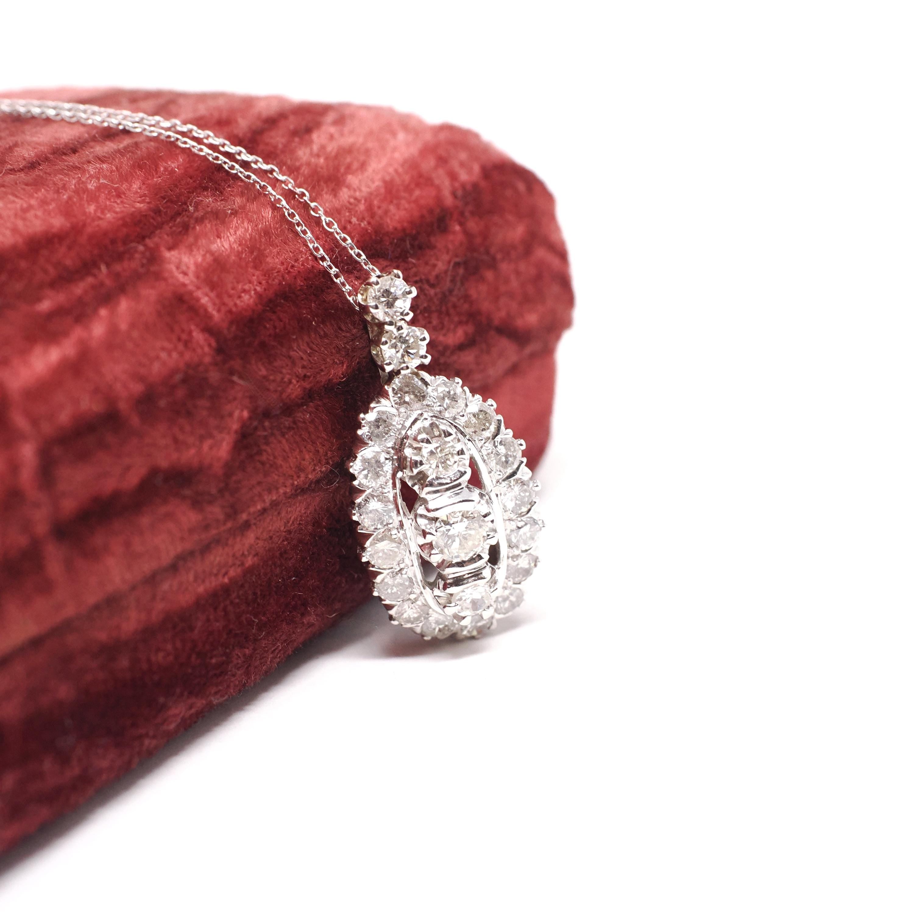 Vintage Diamond Pendant - Mid Century Era 14k White Gold 3.50 CTW - Circa 1950s Ring Modern Halo Conversion Fine Bridal Anniversary Jewelry