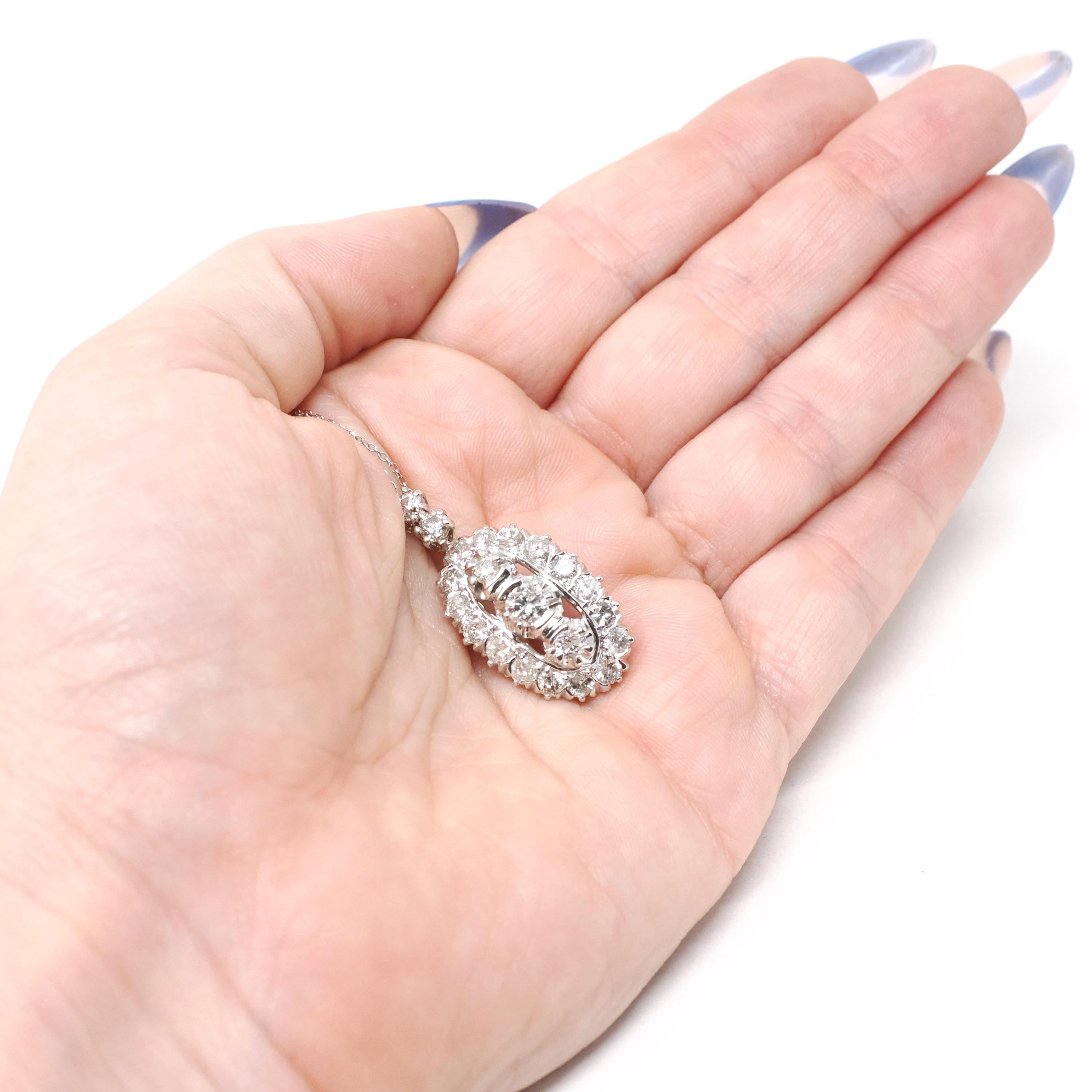 Vintage Diamond Pendant - Mid Century Era 14k White Gold 3.50 CTW - Circa 1950s Ring Modern Halo Conversion Fine Bridal Anniversary Jewelry