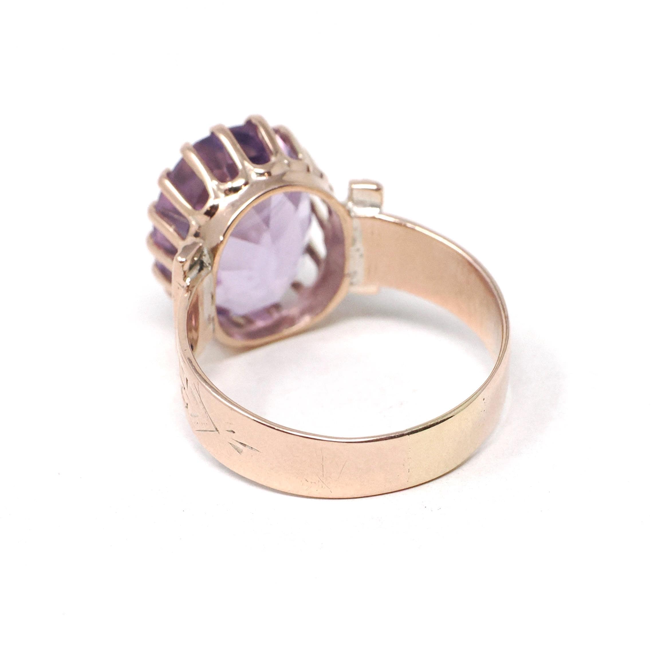 Victorian Amethyst Ring - Antique 10k Rosy Yellow Gold Purple 5.17 CT Gemstone - Late 1800s Era Size 6 3/4 February Birthstone Fine Jewelry