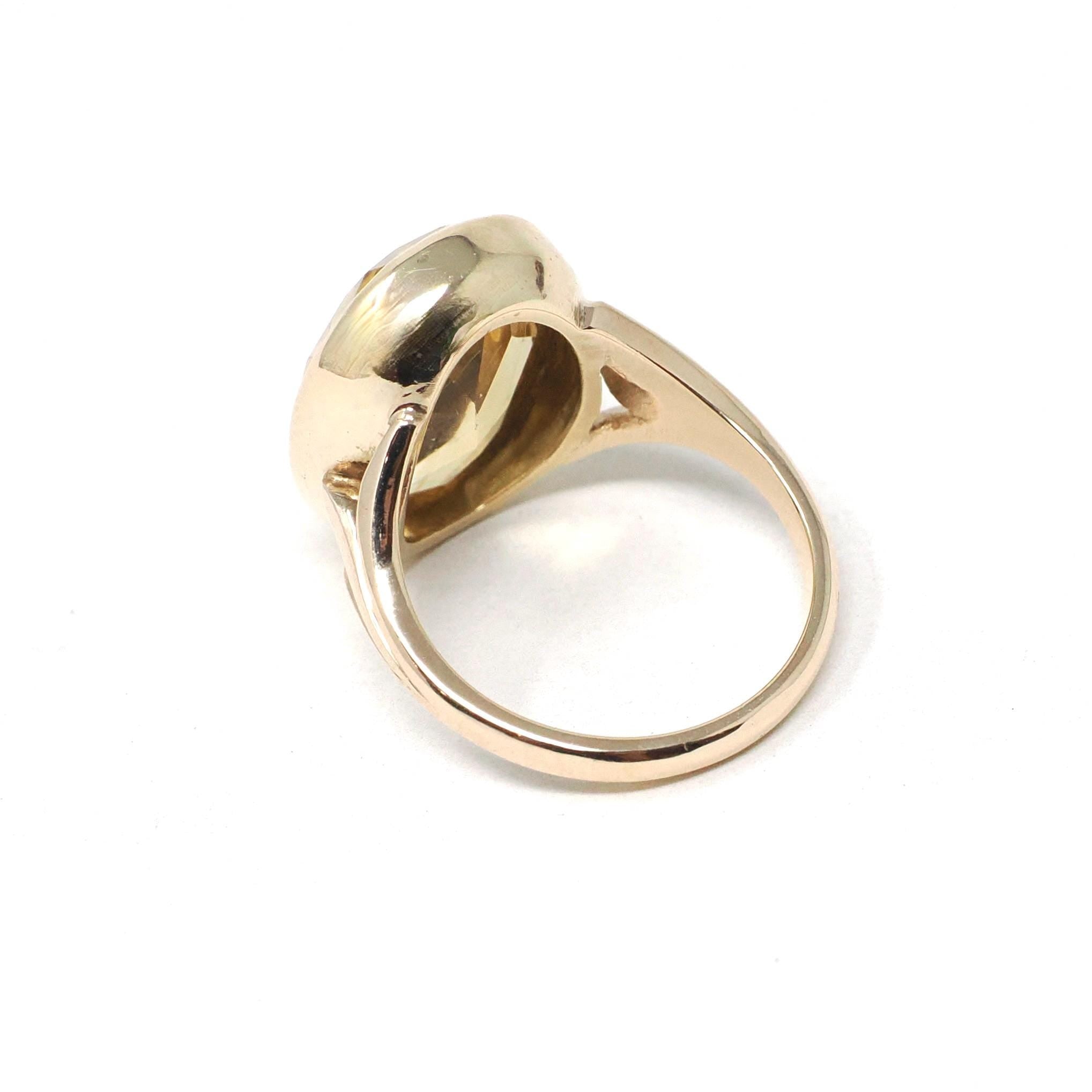 Antique Citrine Ring - Edwardian 10k Yellow Gold Natural Yellow Oval Bezel Gemstone Solitaire - Vintage Early 1900s Era Size 4 Fine Jewelry