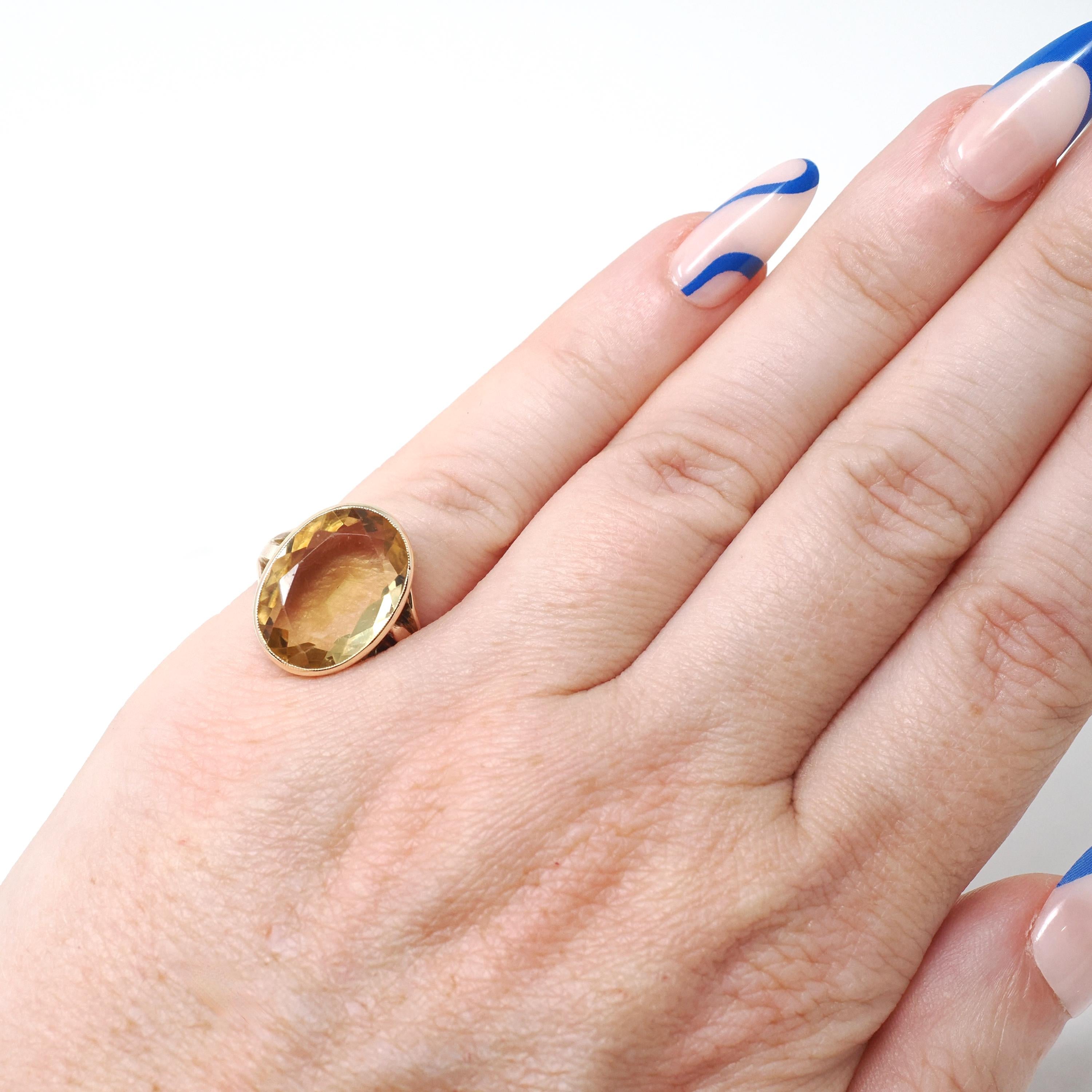 Antique Citrine Ring - Edwardian 10k Yellow Gold Natural Yellow Oval Bezel Gemstone Solitaire - Vintage Early 1900s Era Size 4 Fine Jewelry