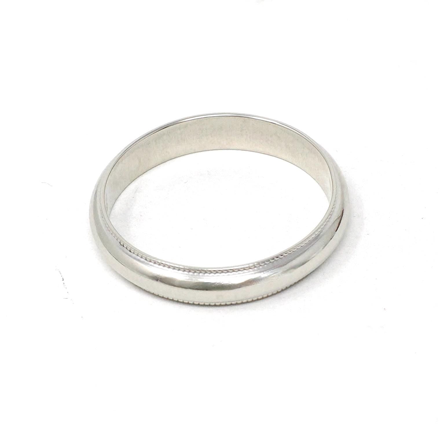 Modern Wedding Band - Estate 10k White Gold 3.92 MM Comfort Fit Ring - Unisex Size 8 1/2 Plain Stacking Fine Minimalist Unity Bridal Jewelry