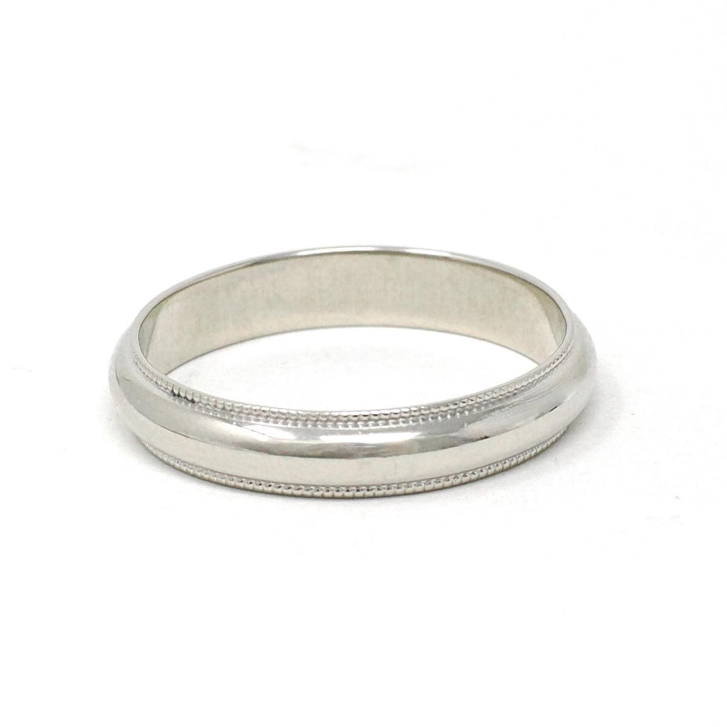 Modern Wedding Band - Estate 10k White Gold 3.92 MM Comfort Fit Ring - Unisex Size 8 1/2 Plain Stacking Fine Minimalist Unity Bridal Jewelry