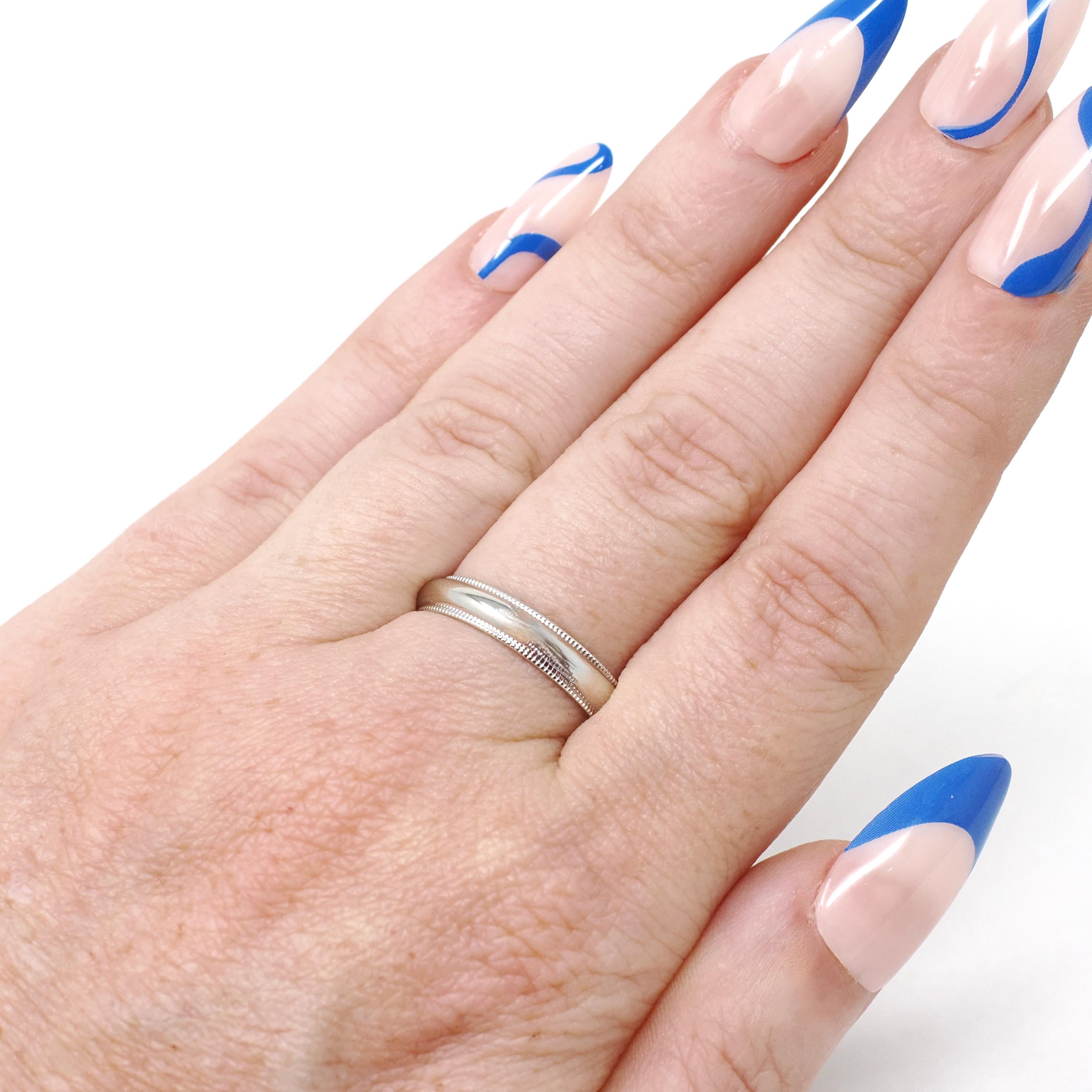 Modern Wedding Band - Estate 10k White Gold 3.92 MM Comfort Fit Ring - Unisex Size 8 1/2 Plain Stacking Fine Minimalist Unity Bridal Jewelry
