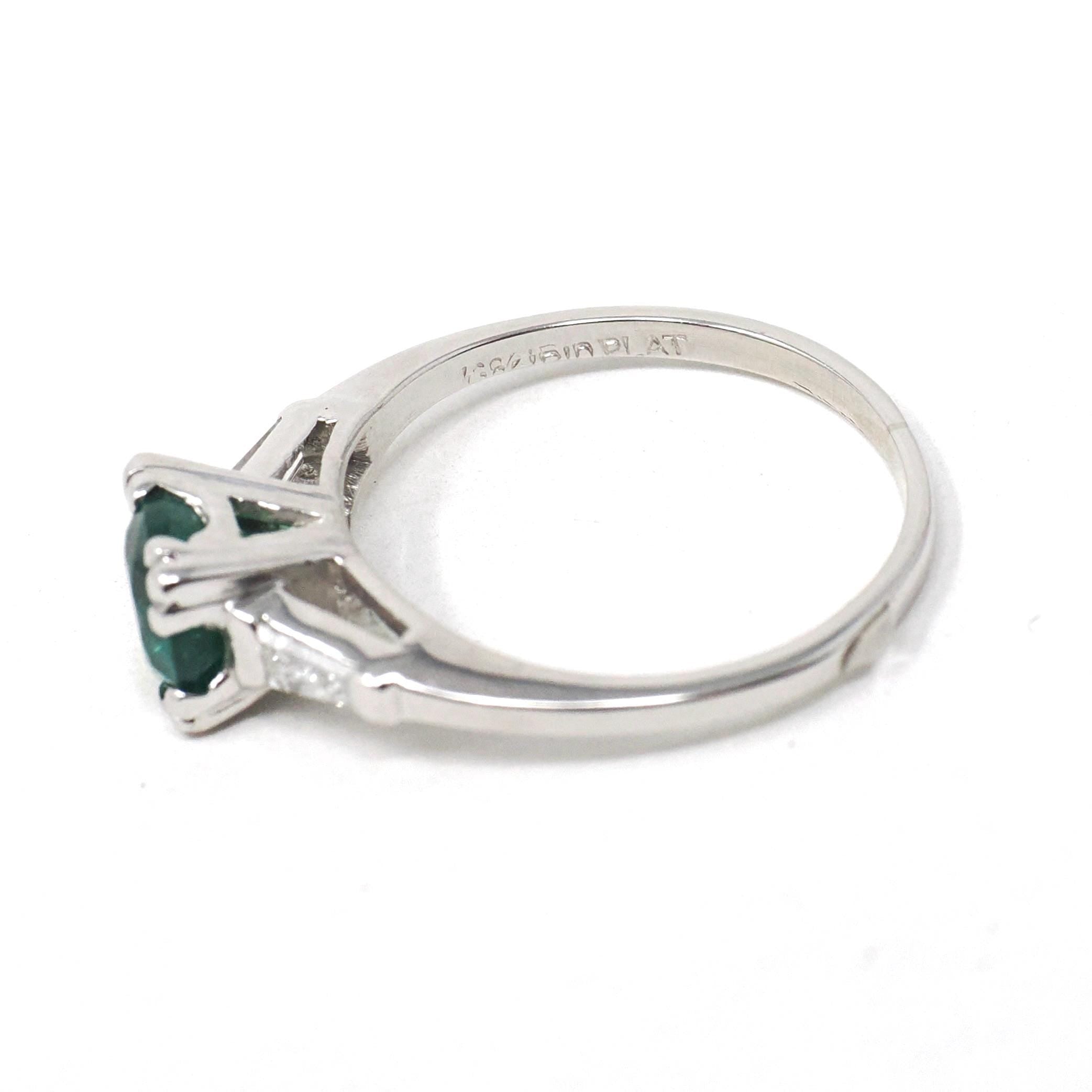 Vintage Emerald & Diamond Ring - Mid Century Platinum Natural Green Gemstone Engagement - Circa 1960s Era Size 7 1/4 Solitaire Fine Jewelry