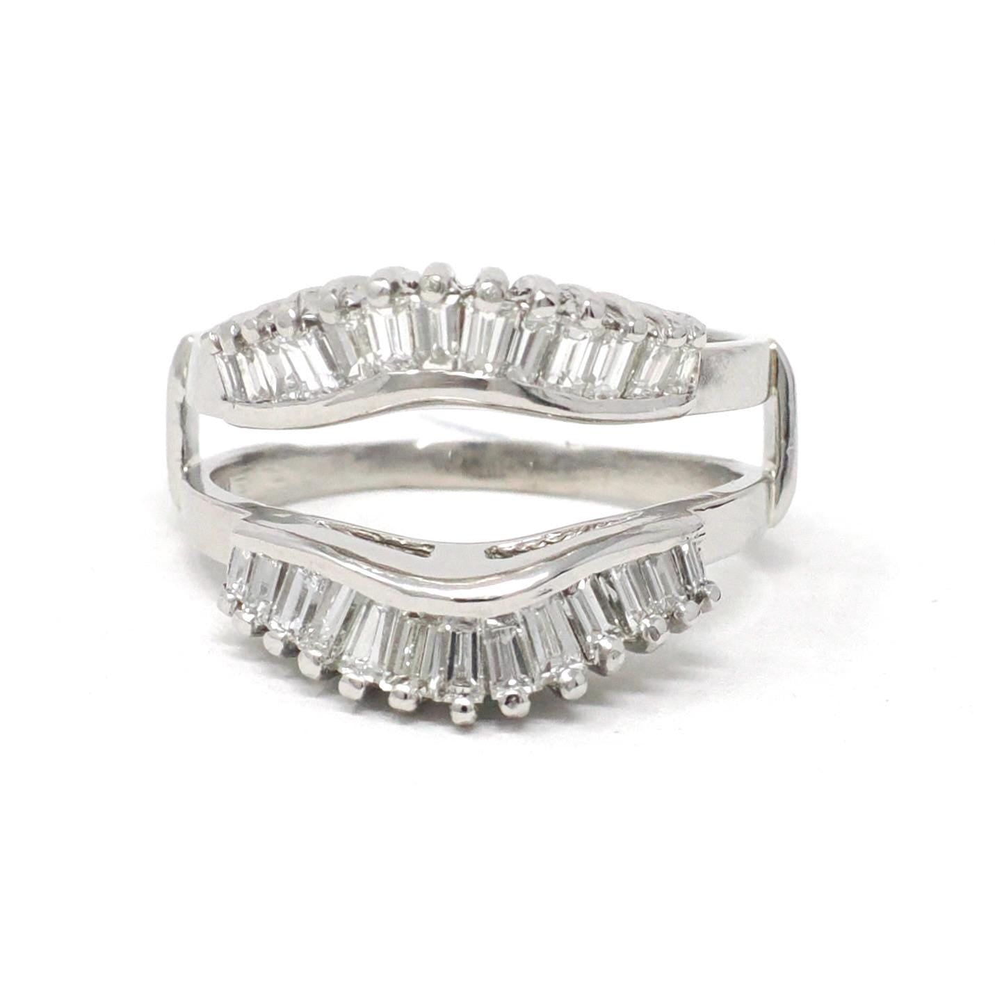 Vintage Diamond Ring Jacket - Estate Platinum Natural Baguette Cut Gemstones Halo Cluster - Modern Circa 1990s Size 7 Wedding Fine Jewelry